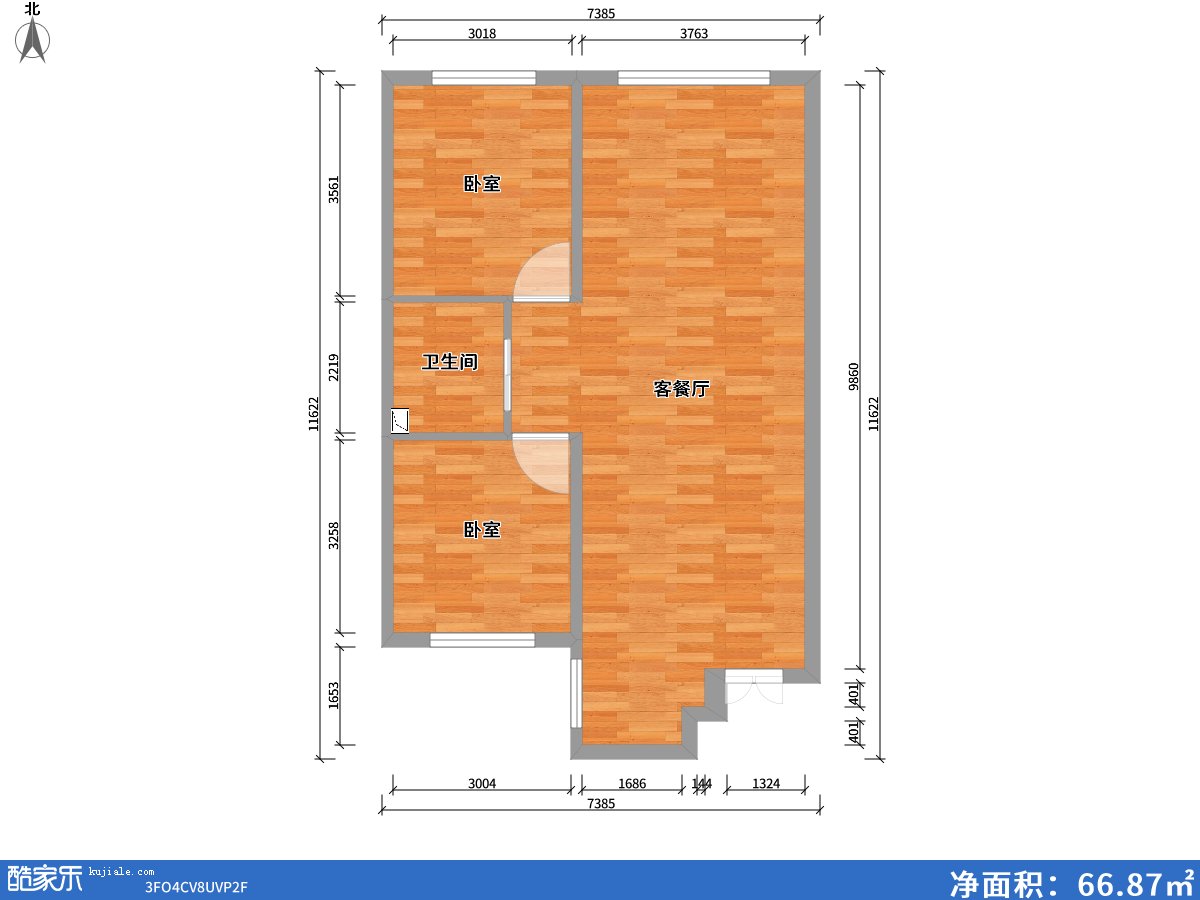 包頭方興山嶼湖0室2廳1衛(wèi)0廚84.00㎡戶型圖