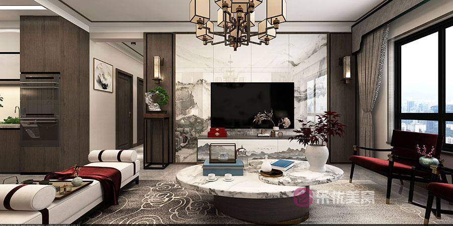 保利公園壹號(hào)125㎡新中式風(fēng)格裝修效果圖