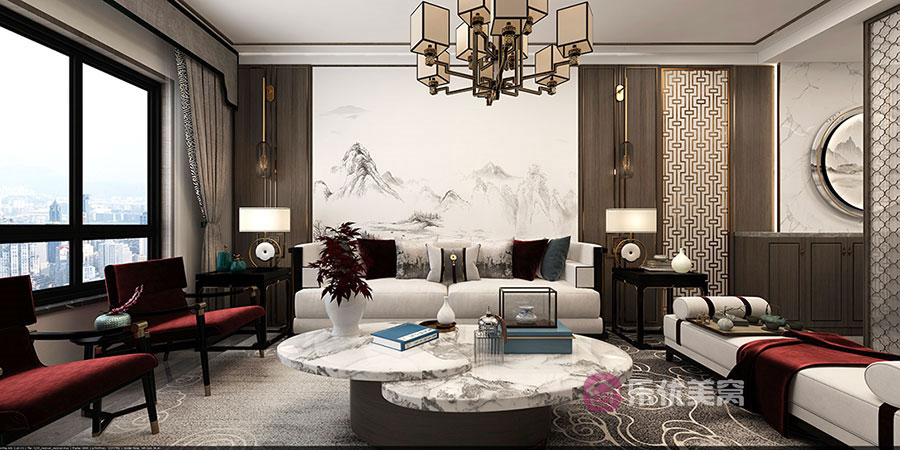 保利公園壹號(hào)125㎡新中式風(fēng)格裝修效果圖