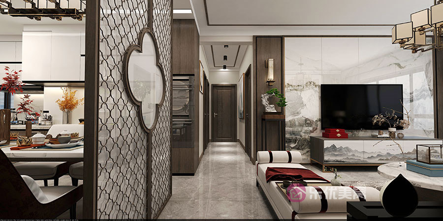 保利公園壹號(hào)125㎡新中式風(fēng)格裝修效果圖